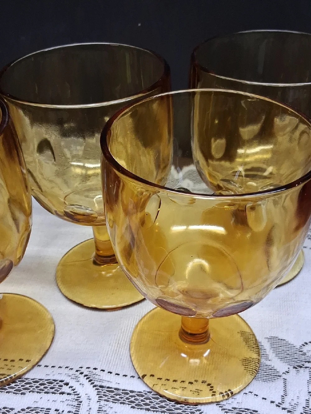 Vintage Bartlett Collins‎ Golden Amber Thumbprint Goblet
